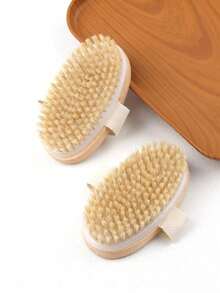 Dry Body Brush, Exfoliating Body Scrubber, Natural Bristles For Dry Skin, Improves Blood Circulation, Stops Ingrown Hairs, Cleans Acne And Cellulite, Good For Home Bath Tools Wooden Strap Shower Brush With Natural Bristles - Soft Oval Shower Brush, Suitable For Dry Brushing Body, Wet Brushing