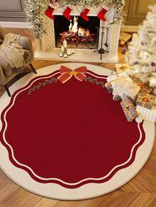 1pc Red Background White Trim Christmas Gift Round Rug, Deluxe Plush Christmas Carpet, Polyester Fluffy Soft Asymmetrical Shape Mat, Suitable For Bedroom, Entryway And Porch - Non-Slip, Machine Washable, High Pile, Fit For Christmas, Thanksgiving, St. Patrick's Day Carpet Rug Kitchen Rug Bathroom Decor - Multicolor - View 4