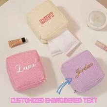 1pc Personalized Embroidered Sanitary Pad Storage Bag, Customized Name Makeup Bag, Wallet, Cosmetic Pouch, Compact And Portable, Travel Wallet, Meets Daily Travel Storage Needs, Great Gift For Travelers, Family, Women, Bridesmaids - Multicolor - View 1