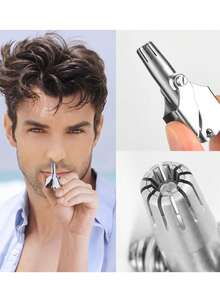 1 قطعة ماكينة تشذيب شعر الأنف من الفولاذ المقاوم للصدأ، أداة إزالة شعر الأنف للرجال، قابلة للغسيل