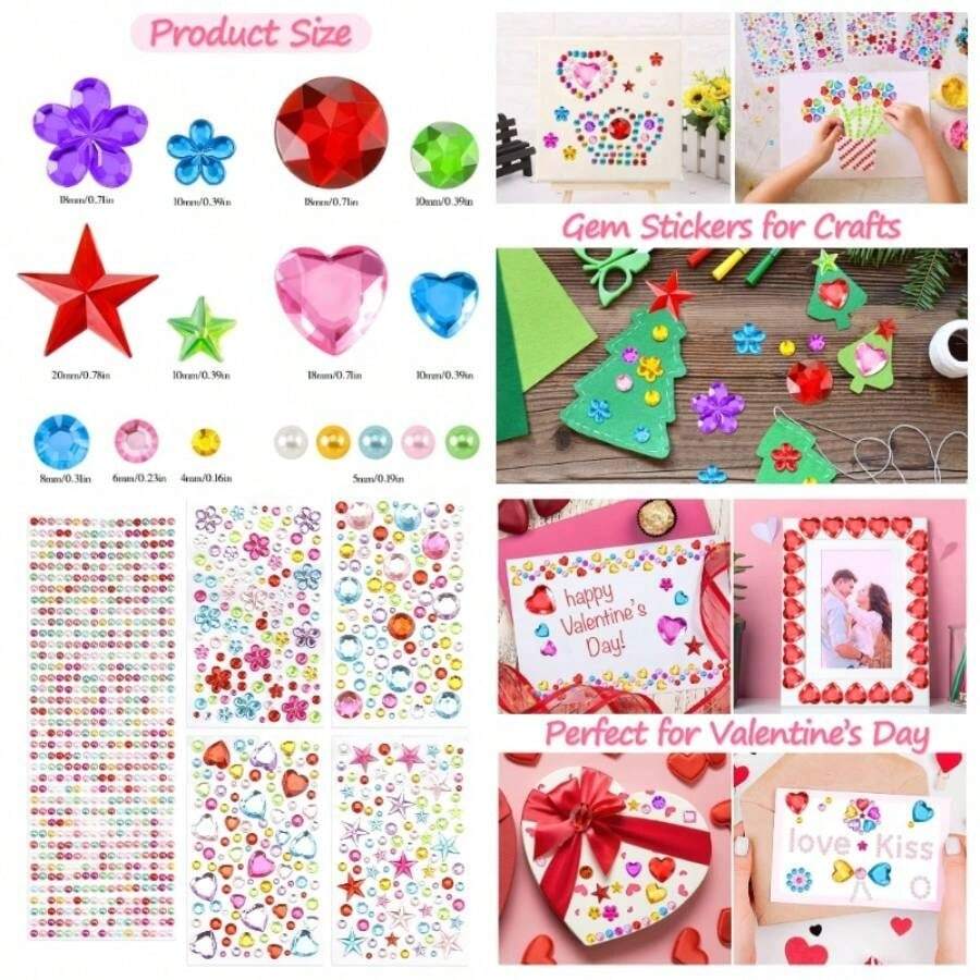 Gem Stickers, 936PCS Rhinestones Crafts, Back To School Teacher Reward Stickers Class, Self Adhesive Gems Crafts, Jewel Bling Sticker, Face Gems Makeup, Sticker Dance Teacher - 彩色寶石 - 查看 1