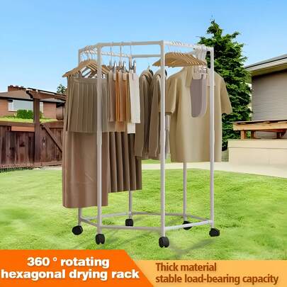 Hexagonal Clothesline, 360 ° Rotating Wheel, Space Saving, Suitable For Both Indoor And Outdoor Use, Can Accommodate Multiple Items Of Clothing, Clothing Storage And Organization Tool, Clothesline, Small Clothesline, Wall Mounted Clothesline, Clothing Storage, Foldable Clothesline, Outdoor Clothesline, Clothing Organization, Modern Clothesline, Compact Design, Durable Metal Frame, Heavy-Duty Frame.