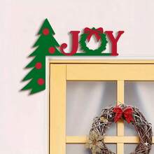 1 Piece Of Christmas Wooden Door Corner Decoration, Joyful Christmas And Christmas Tree Pendant, Suitable For Christmas Home Front Door Corner Pendant, Festive Party Decoration Pendant Home Decor Christmas Decorations Room Decor