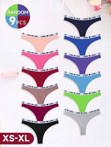 9件装女士低腰字母提花无缝丁字裤，纯棉休闲舒适简约弹力运动透气内裤 - 彩色 - 查看 5