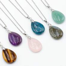 1 chiếc mặt dây chuyền đá tự nhiên hình giọt nước thời trang mới, mặt dây chuyền đơn giản để tự làm vòng cổ, bông tai, trang sức kèm dây chuyền. - Mặt dây chuyền hình giọt nước bằng đá tự nhiên - Xem 1