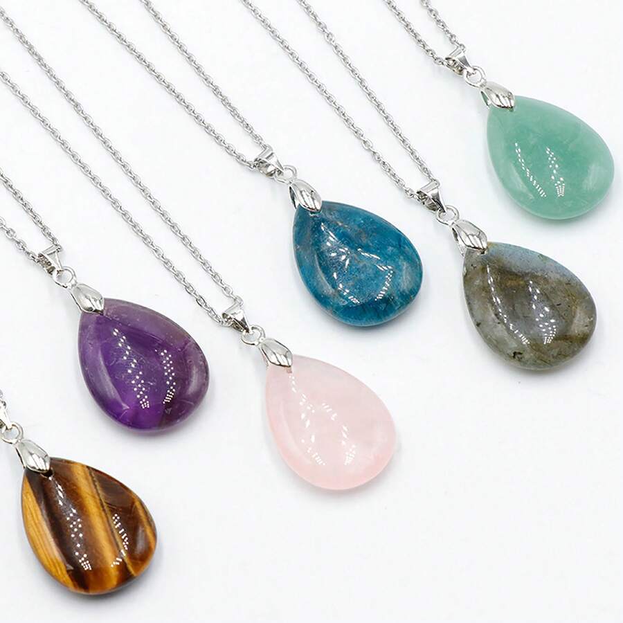 1 chiếc mặt dây chuyền đá tự nhiên hình giọt nước thời trang mới, mặt dây chuyền đơn giản để tự làm vòng cổ, bông tai, trang sức kèm dây chuyền. - Mặt dây chuyền hình giọt nước bằng đá tự nhiên - Xem 1