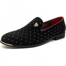 Men's Pointed Toe Rivet Dress Shoes Glitter Modern Metallic Slip On Loafers Plus Size-20256688 - Black - View 1