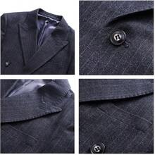KUDORO Mens Suits 3 Piece Suit Double Breasted Pinstripe Suit Formal Wedding Tuxedo SuitChristmas 205A - 深灰色 - 查看 11