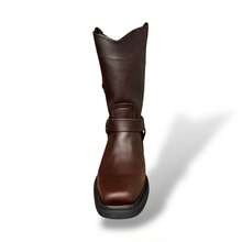 BOTAS VAQUERAS PUNTA CHATA CON ARGOLLA SUELA TACON DE HULE PARA TRABAJO O VESTIR PIEL DE RES SUELA COSIDA WELT GOODYEAR MARCA AMERICAN WELT - Café - Ver 9