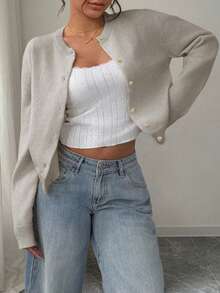 Suéter de mujer de primavera/otoño/invierno, tela gruesa, moda minimalista de negocios casuales en blanco/negro/marrón/rosa, elegante para ir y venir, vacaciones, cálido, de alta gama, versátil, estilizador, Día de la Victoria, lindo top estilo coreano - Gris - Ver 3