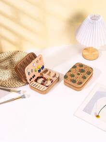 1pc, Retro Upgraded Style With Earring Plate Long Exquisite Cork Portable Large Capacity Jewelry Box Earring Ring Necklace Travel Multilayer Storage Box Jewelry Box Earring Ring Necklace Travel Storage Box Jewelry Earring Elegant Style Printed Jewelry Box Multifunctional Jewelry Storage Box Zipper Convenient Jewelry Bag