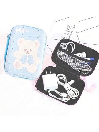 1 pieza Bolsa organizadora de cable de datos, estuche portátil con cremallera para almacenamiento de auriculares, cargador y unidad USB