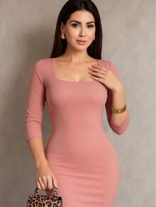 Women Midi Dresses - Berwarna merah muda - View 2