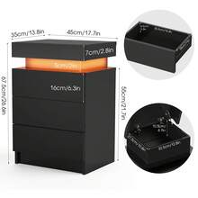 OYAJIA Hochglanz Nachttisch mit LED Beleuchtung Moderner Nachtschrank Nachtkommode mit 3 Schubladen & Flip Cover für Wohnzimmer Schlafzimmer Schwarz Beistelltisch 45x35x67cm - Schwarz - Übersicht 7