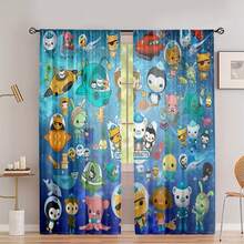 2pcs Polyester Underwater Baby Pattern Curtains, Modern Knitted, Machine Washable, Fashionable Theme, Polyester, Digital Printing, Suitable For Various Room Types, Great For Living Room, Bedroom, Kitchen, Cafe, Curtain, Add Style (Rods Not Included)