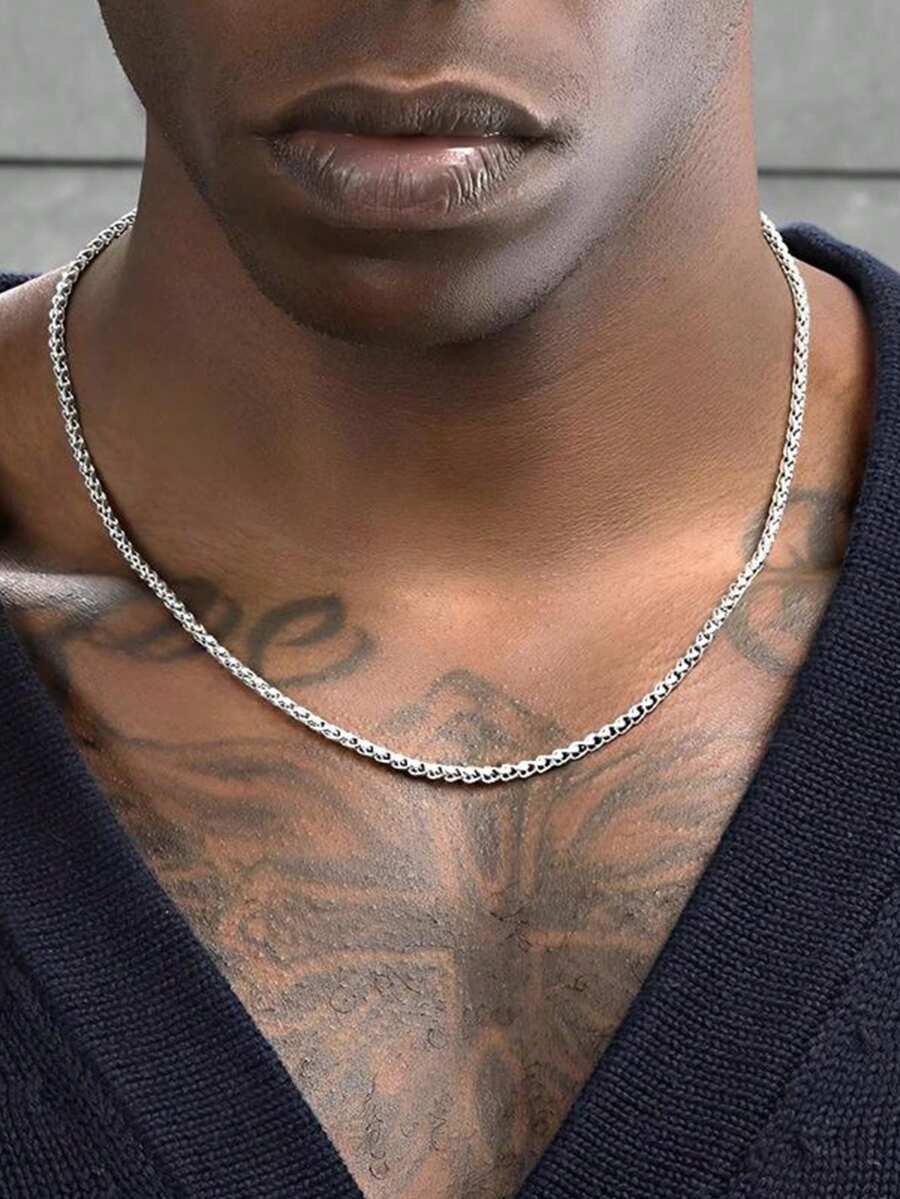 1条嘻哈风酷炫龙骨链项链，男童款，不锈钢饰品配件，日常装饰礼物，送给朋友 - 銀色 - 查看 1