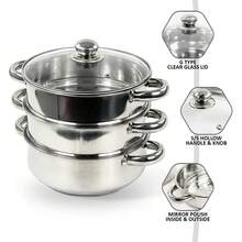 22cm Three-Layer Stainless Steel Induction Cooker Steamer With Glass Lid Cookware Set - Default - View 7