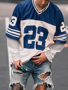 男士网眼撞色运动短袖足球球衣式T恤，运动球衣 - 綠色 - 查看 2