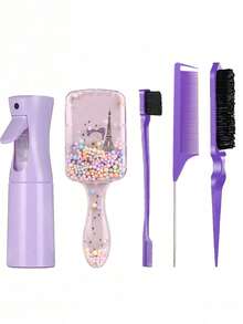 1/2/3/4/5/6/7/9/12 件发刷套装，（6.8 盎司/200 毫升）连续细雾喷雾瓶，适合成人和女孩头发独角兽卡通顺发刷、梳理刷，适用于发型设计、美发师 - 紫色 - 查看 17