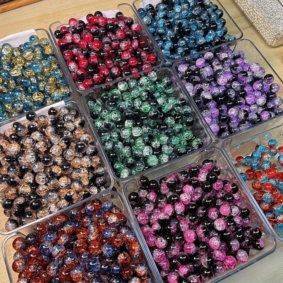 50pcs/100pcs 8mm Snowflake Crackle Glass Beads, Loose Spacer Beads, Suitable For DIY Jewelry Making Necklace Bracelet Earrings Craft Supplies
