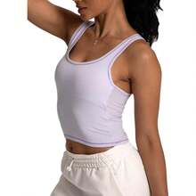 Women Rib Tank Top Padded Workout Top Square Neck Crop Tank Fitted Basic Cami Tops - Lilac Hint - View 6