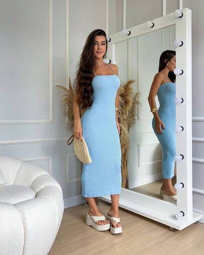 vestido liso feminino primavera verão costas trançadas fio modal alta qualidade summer 2026