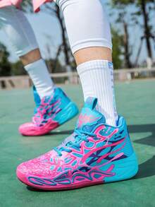 男士时尚减震运动鞋,涂鸦青少年篮球鞋 - 舒适、透气、防滑、减震运动鞋,适合训练、跑步和散步(手绘凹凸、迷彩不对称图案) - 蘭紅彩 - 查看 10