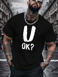 Camiseta de Verano de Manga Corta para Hombre U ok con Impresión del Logo U ok - Top Casual de Playa Transpirable con Cuello Redondo, Versátil para la Piscina y Atuendo Casual, Esencial de Primavera/Verano (Ajuste Regular, Manga Corta) - Estilo Disponible para s & - Negro - Ver 5