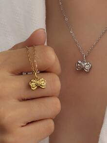 1條假日風格不鏽鋼花卉女頸鏈，適合日常、假日、禮物、時尚配飾