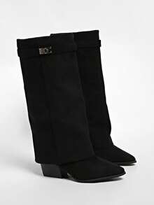 Western Style Holiday High Heel Retro Brown Maillard Mid-Calf Boots For Women, Knee-High Boots, Fall, Winter, 2025 New Autumn Western Cowboy Pants Tube Long Riding Boots,Party