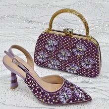 Venus Chan 2025 Women's Purple Pointed Toe High Heel Party Shoes & Rhinestone Handbag Set - Italian Design For Weddings & Special Occasions - Purple - View 9
