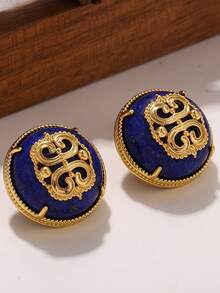 Eterna Glow 1 pasang anting-anting wanita vintage warna emas dengan motif geometris dan desain unik, cocok untuk aksesoris pesta kencan dan hadiah. - anting-anting - View 1