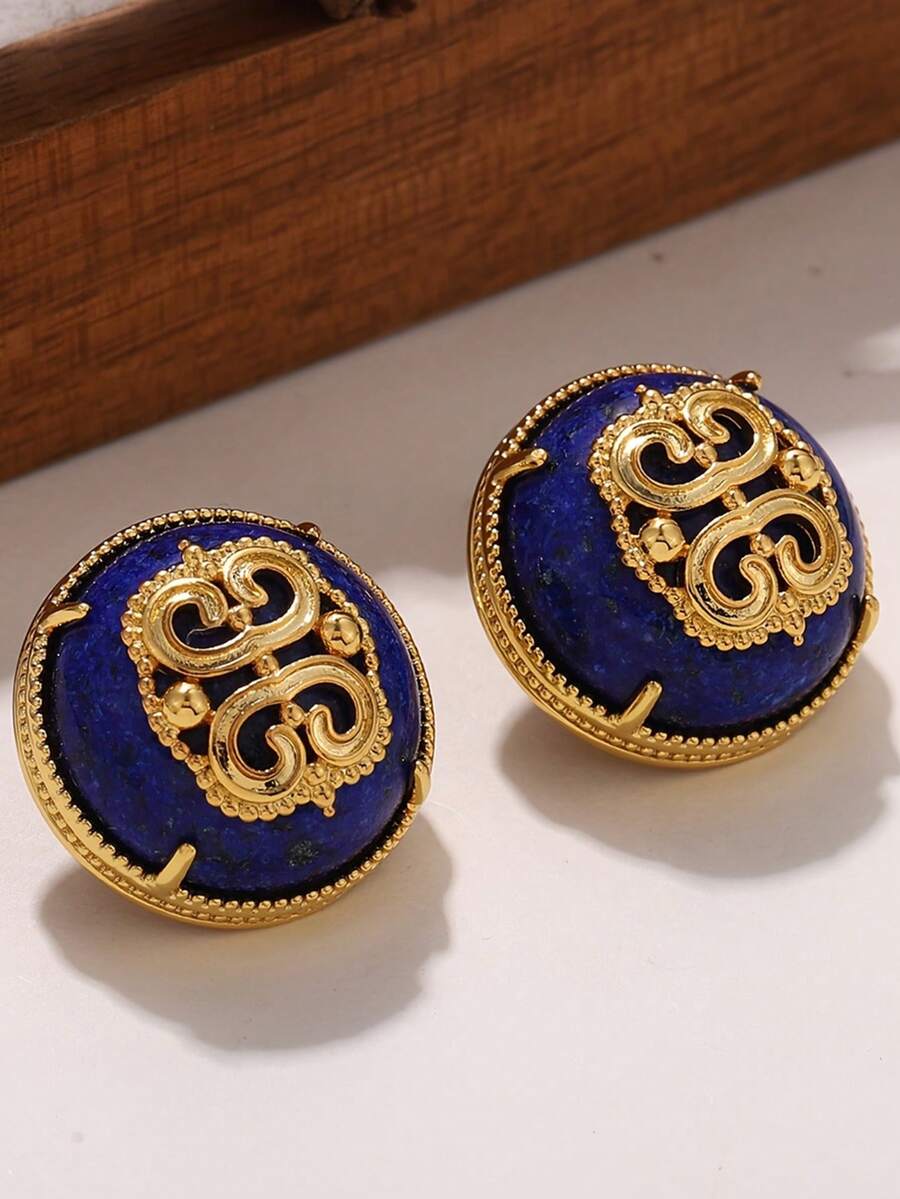 Eterna Glow 1 pasang anting-anting wanita vintage warna emas dengan motif geometris dan desain unik, cocok untuk aksesoris pesta kencan dan hadiah. - anting-anting - View 1