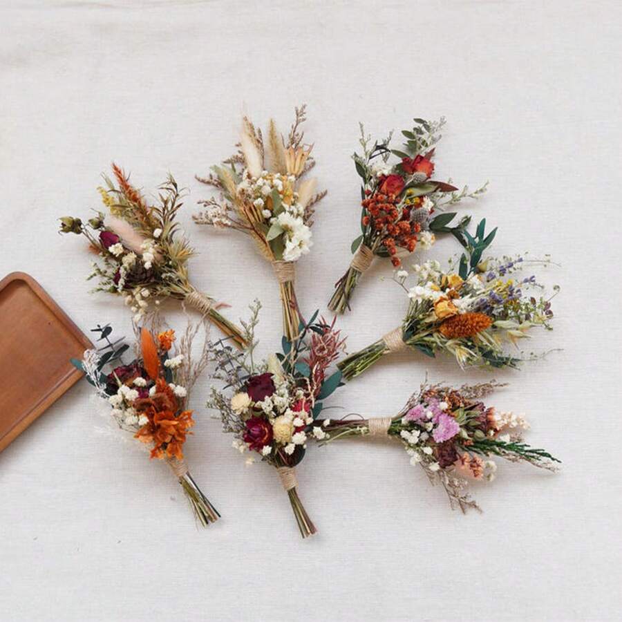 1/2/3/4/6/8/10/12/20 件迷你干花花束、花瓶迷你干花、节日礼物、花瓶布置、婚礼中心装饰、DYI 鲜花、波西米亚风迷你花束 - 彩色 - 查看 1