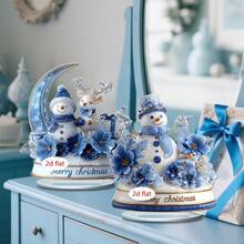 1 件圣诞桌面装饰标志，蓝色主题雪人麋鹿设计，客厅和卧室家居装饰，办公室桌面摆件，圣诞礼物，2D 亚克力 - 彩色 - 查看 13