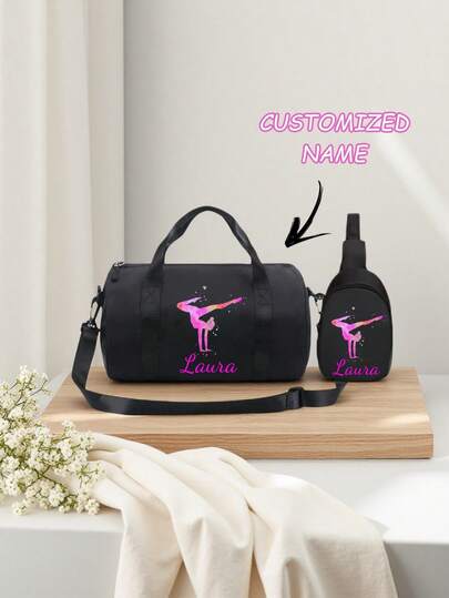 Anpassat exklusivt set. Detta svarta sportväskeset innehåller en stor handväska och en liten axelväska, dekorerad med färgglada yogamönster, modern för sport, resor och olika tillfällen. Multifunktionell, dekorativ, bokstavsmönster, modern, livfulla färger, söt, avslappnad, anpassningsbar, personlig, unik, idealisk present till honom eller henne, kan även anpassas som barnväskor och resväskor.