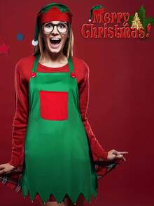 1 Bộ tạp dề yêu tinh và mũ ông già Noel Giáng sinh, 3 món Phụ kiện trang phục nhà bếp ngày lễ, Đồ dùng tiệc Giáng sinh, Màu xanh lá cây lễ hội với túi màu đỏ, Chất liệu bền - Trang trí theo mùa, Trang trí tiệc tại nhà, Đồ dùng nhà bếp Giáng sinh - Nhiều màu - Xem 3