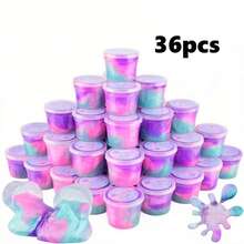 8-28 件装预制粉色和紫色银河史莱姆派对套装，不粘且有弹性的史莱姆散装，复活节篮子填充物，情人节儿童生日礼物 - 彩色 - 查看 8