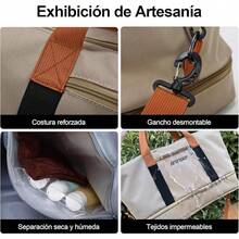 Maleta Deportiva,Compartimento para Zapatos y Bosillo Impermeable,Incluye bolsa de maquillaje,toalla y bolsa organizadora de regalo,Mujer y Hombre,para Viajes,Gym (B-Rosa) - D-Caqui - Ver 8