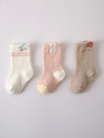 3 Pairs New Thickened Cartoon Coral Fleece Children Socks, Plush Socks