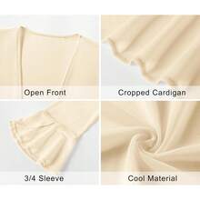LOMON 3/4 Sleeve Cropped Cardigan Women Lightweight Open Front Bolero Shrug Dresses - 白色 - 查看 10