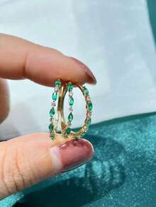 1 pieza Anillo con forma de ojo de caballo de plata de ley 925 con circonita verde, joya vintage elegante, regalo versátil para mujeres, adecuado para uso diario, fiestas y festivales