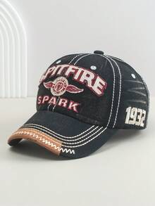 1pc Vintage Letter Embroidered Curved Brim Baseball Cap, Versatile Sports & Casual Sun Protection Hat For Men