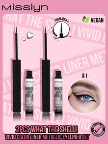 MISSLYN - 2pcs WHAT THE SHELL! Metallic Eyeliner Pen Set, Includes Blue, Black, And Brown Metallic Eyeliners, High Pigmentation, Smudge-Proof, Waterproof, Long-Lasting, Sweat-Resistant Liquid Eyeliner - #1+#1 - View 1