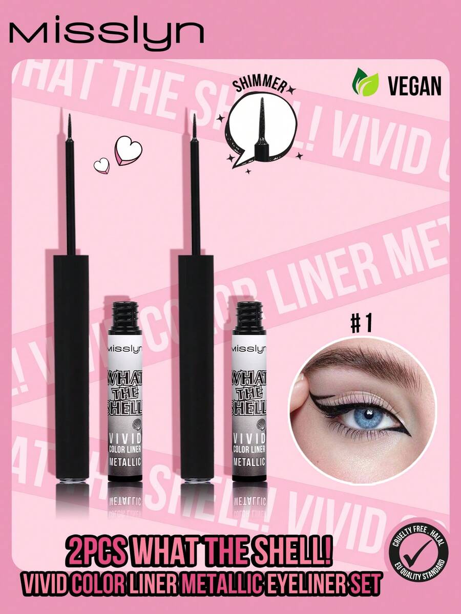 MISSLYN - 2pcs WHAT THE SHELL! Metallic Eyeliner Pen Set, Includes Blue, Black, And Brown Metallic Eyeliners, High Pigmentation, Smudge-Proof, Waterproof, Long-Lasting, Sweat-Resistant Liquid Eyeliner - #1+#1 - View 1