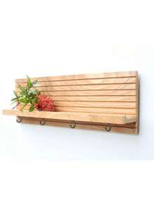 钥匙架、玄关收纳架、壁挂钥匙扣、中世纪现代风格、浮动搁板、带挂钩的搁板、结婚礼物、壁挂钥匙扣 - 彩色 - 查看 3