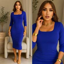 Women Midi Dresses - Blue - View 2