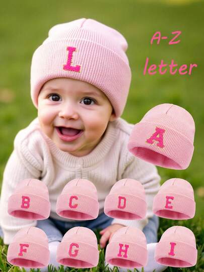 1pc Children Knitted Hat With A-Z Letter Pattern, Girls Warm Knitted Beanie, Suitable For Outdoor, Everyday Wear In Autumn Winter