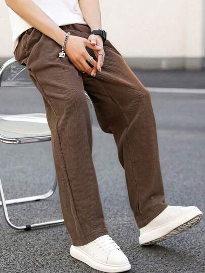 1pc Teen Boy Loose Corduroy Straight Leg Casual Pants, Versatile For Autumn/Winter