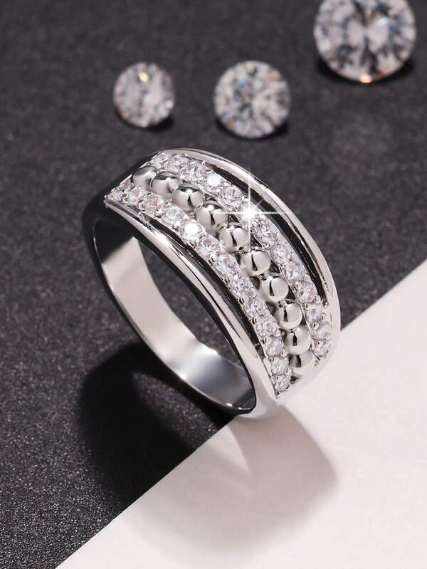 1pc Luxury Sparkling Synthetic Cubic Zirconia Wide Band Ring, Unisex FashionPersonalizedy Ring, Suitable For Daily Wear, Parties, Holidays, Birthdays, Valentine's Day, Christmas, New Year Gifts